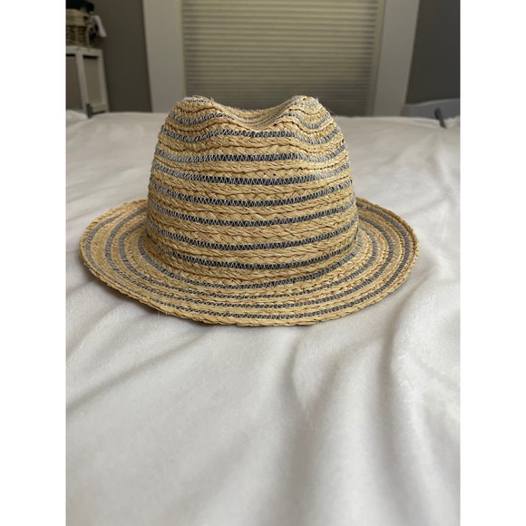 Sperry Top-Sider Accessories - Sperry Top-Sider Womens Straw Fedora Hat Tan Blue Striped Raffia Sun Hat 5H187